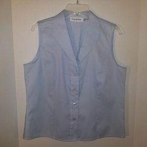 CALVIN KLEIN LIGHT BLUE SLEEVELESS LADIES BUTTON DOWN OXFORD